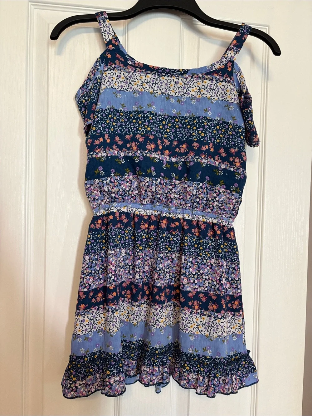 Girls Navy & Light Blue Floral Lace-Yoke Sundress